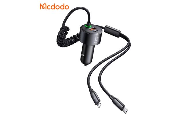 Mcdodo CC-0370 120W 4-Port PD PPS Car Charger with Two Wire Light for Laptop Mobile Phone Smartwatch
